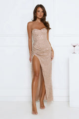 Confetti Royale Strapless Sequin Maxi Dress Gold